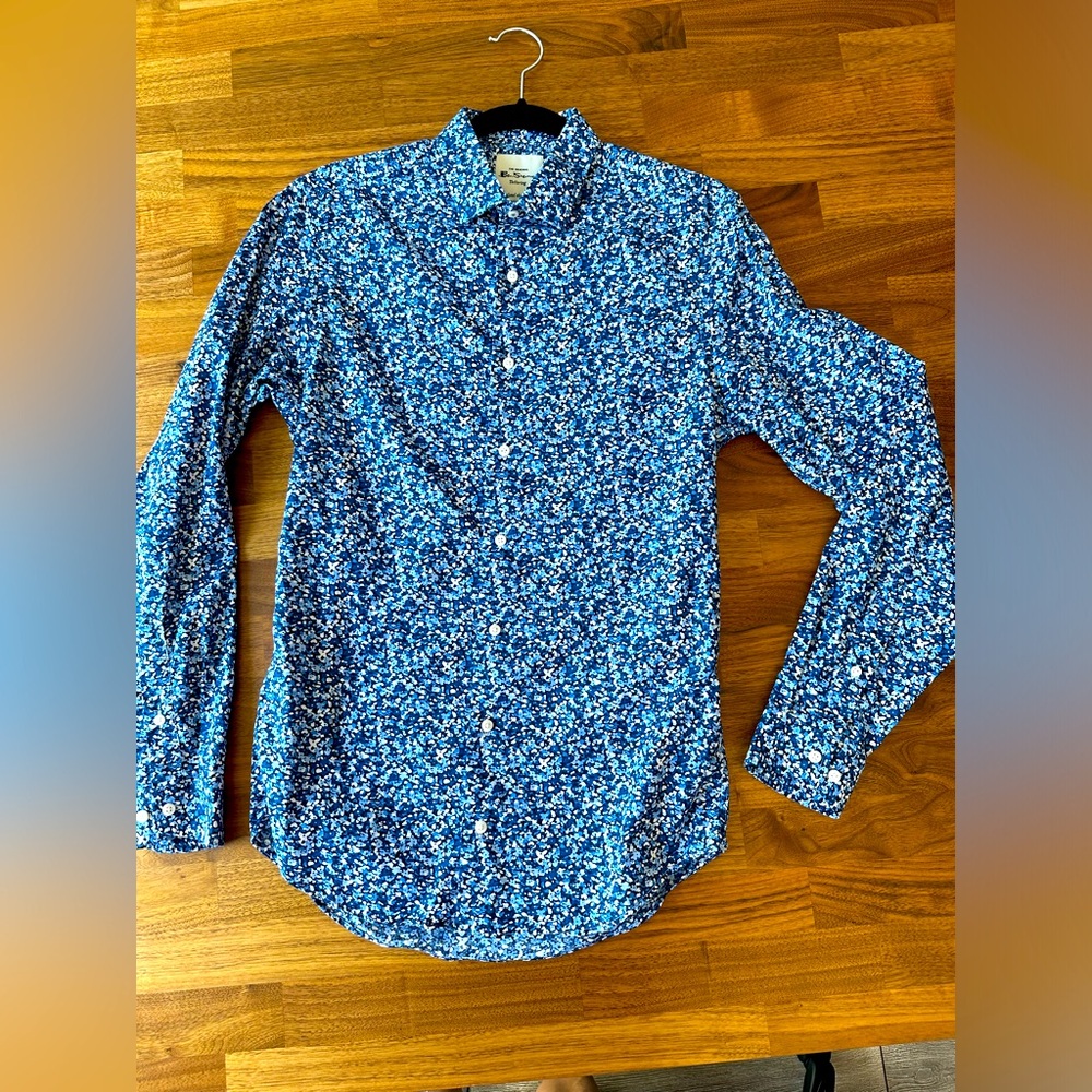 Ben Sherman Blue & White Floral Long Sleeve Dress Shirt Men - Size 14 1/2 32-33